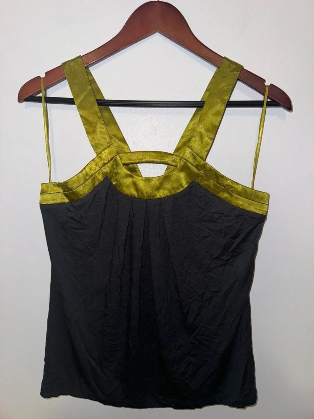 Vintage Y2K Colorblock Halter Top Olive Green & grey Satin Accent M